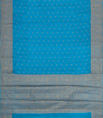 Steel Blue Woven Tussar Silk Saree With Floral Buttas-TU3582