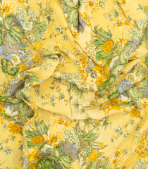 Yellow Printed Crepe Silk Saree With Floral Motifs-PS0927