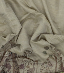 Taupe Printed Synthetic Linen Saree with Jhalar-BL5341