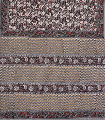 Dark Brown Printed Jaipur Cotton Saree With Floral Motifs-JC1461