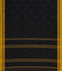 Black Handloom Bengal Cotton Saree With Floral Buttas-BG1848