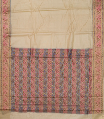 Beige Woven Tussar Silk Saree With Meena Floral Border-TU2982
