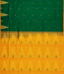 Green Handloom Silk Cotton Saree With Buttas & Temple Border-SC4652