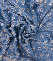 Steel Blue Woven Tissue Linen Saree With Embroidered Floral Motifs-EN1813
