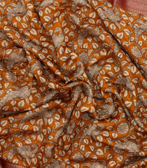 Orange Printed Chanderi Cotton Saree With Zari Border-CC1588
