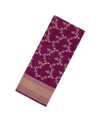 Burgundy Printed Synthetic Dola Silk Saree With Floral Motifs & Zari Stripes-SY0463