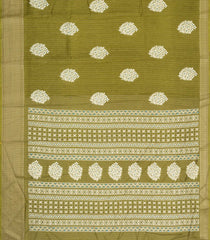 Olive Green Printed Synthetic Dola Silk Saree With Motifs & Zari Stripes-SY0441