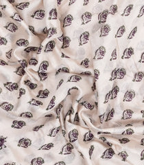 Off White Printed Chanderi Cotton Saree With Lilac Zari Border-CC1682