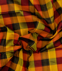 Multi Colour  Handloom Silk Cotton Saree With Checks & Contrast Border-SC4455