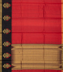 Red Handwoven Tussar Silk Saree With Checks-Red