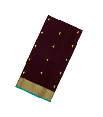 Dark Maroon Handloom Maheswari Silk Cotton Saree With Buttas & Zari Border-SC4881