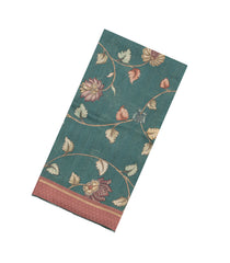Dark Green Printed Tussar Silk Saree With Kalamkari Motifs-TU3637