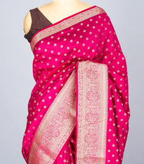 Magenta Woven Art Tussar Silk Saree With Floral Motifs-BL4624