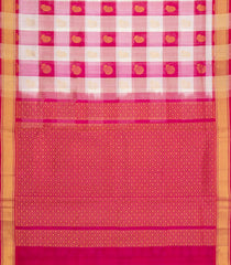 White & Pink Handloom Silk Cotton Saree With Checks & Zari Buttas-SC4613