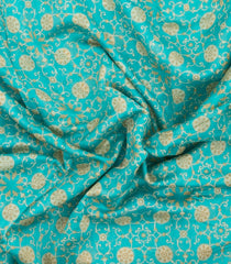 Turquoise Printed Chanderi Cotton Saree With Floral Motifs-CC1712
