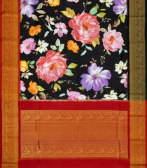 Light Blue Handloom Kanchipuram Silk Saree With Printed Floral Motifs-PS0766