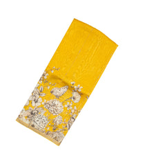 Yellow Handloom Tussar Saree With Printed Floral Motifs-TU3051
