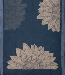Navy Blue Woven Art Linen Saree With Printed Floral Motifs-BL3690