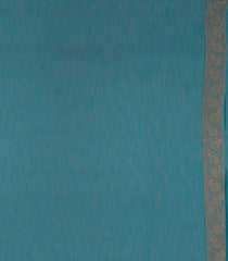 Cyan Woven Art Linen Saree With Leafy Motifs-BL5643