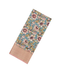Light Blue Printed Synthetic Dola Silk Saree With Zari Border-BL5090