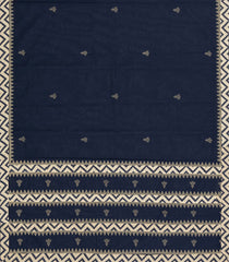 Midnight Blue Woven Chirala Cotton Saree With Printed Border & Pallu-CR1361