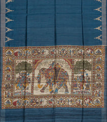 Blue Handloom Dupion Silk Saree With Printed Pallu-DS0496