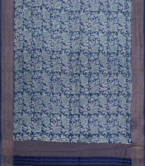 Indigo Printed Chanderi Cotton Saree With Zari Border-CC1553