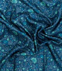 Indigo Printed Pure Silk Saree With Floral Motifs-PS0781