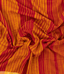 Mustard & Red Handwoven Bengal Cotton Saree With Stripes-BG1474