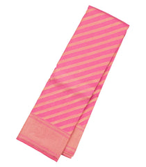 BubbleGum Pink Handloom Kanchipuram Silk Saree With Diagonal Stripes-KA13524