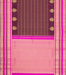 Dark Maroon Handloom Kanchipuram Silk Saree With Zari Stripes & Buttas-KA16371