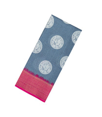 Grey Printed Synthetic Dola Saree With Zari Stripes & Border-BL5407