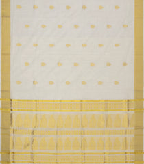 Off White Handloom Kerala Cotton Saree With Peacock Zari Buttas-KEC1019