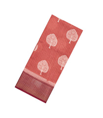 Peach Printed Synthetic Dola Saree With Zari Stripes & Border-BL5391