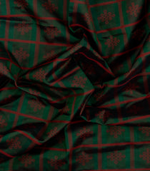 Dark Green Handloom Silk Cotton Saree With Checks-SC4191