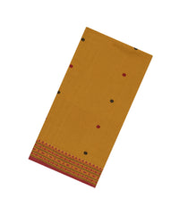 Mustard Handloom Bengal Cotton Saree With Coin Buttas-BG1615