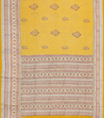 Yellow Woven Tussar Silk Saree With Printed Floral Stripes-TU3091