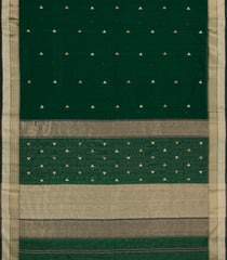 Bottle Green Handloom Maheswari Silk Cotton Saree With Buttas-SC4131