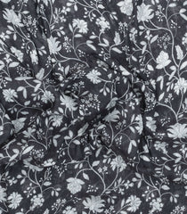 Black Handloom Linen Saree With Printed Floral Motifs-LI0780