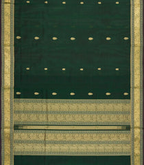 Bottle Green Handloom Silk Cotton Saree With Gandaberunda Buttas-SC4010