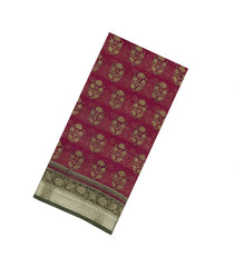 Pink Printed Chanderi Cotton Saree With Checks & Floral Motifs-CC1617