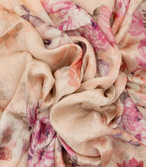 Peach Handloom Linen Saree With Printed Floral Motifs-LI0641