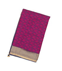 Magenta Woven Blended Satin Saree With Printed Floral Motifs-BL3807