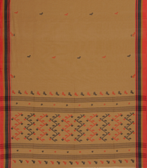 Dark Beige Handloom Bengal Cotton Saree With Floral Buttas-BG1563