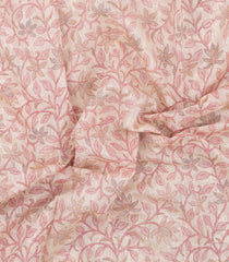 Off White Printed Blended Cotton Saree With Crimson Floral Motifs-BL6213