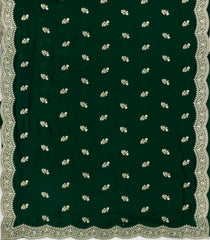 Dark Green Woven Synthetic Blended Saree With Embroidered Motifs-EN2071