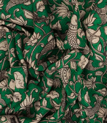 Green Woven Kalamkari Kota Cotton Saree With Printed Fish Motifs