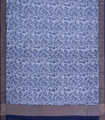 Violet Printed Chanderi Cotton Saree With Floral Motifs & Zari Border-CC1660