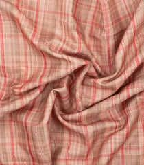 Beige Printed Synthetic Tussar Silk Saree With Peach Checks-SY0527