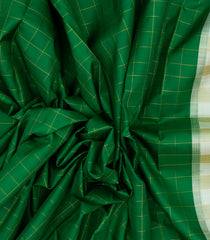 Green Handloom Kanchipuram Silk Saree With Checks-KA12515